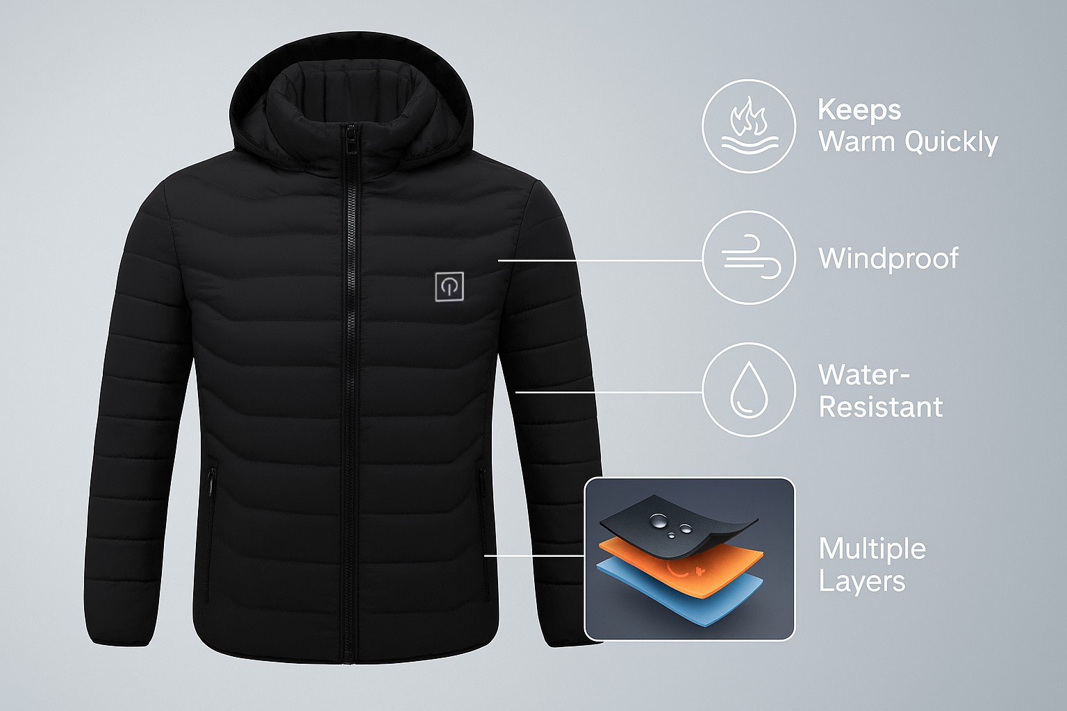 Aiwetin Heated Jacket – Winter Warm USB Heated Parka with Smart Thermostat & Detachable Hood