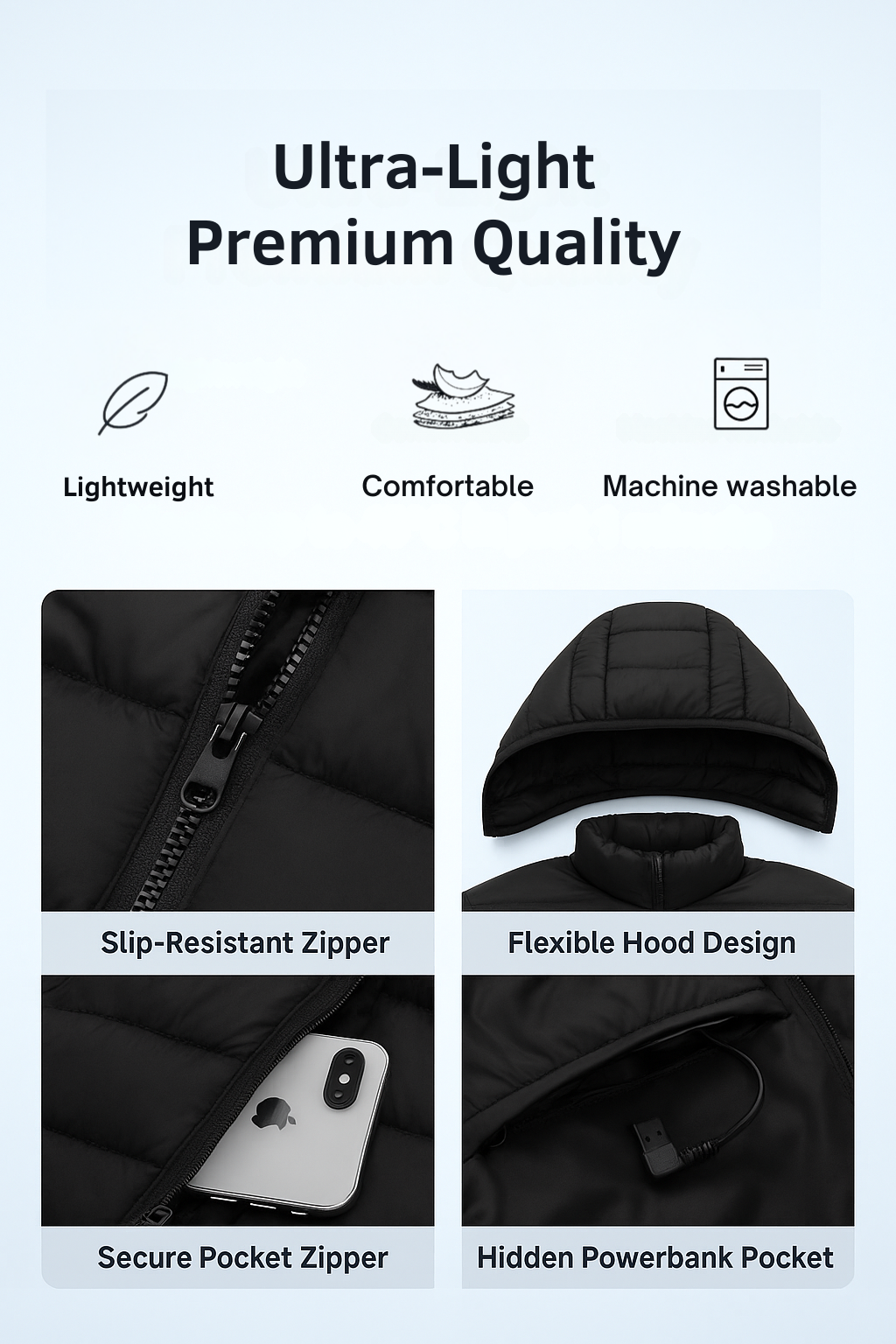 Aiwetin Heated Jacket – Winter Warm USB Heated Parka with Smart Thermostat & Detachable Hood